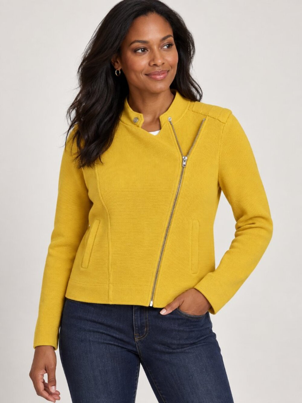 NWT Lauren Ralph Lauren Yellow Cotton Moto Jacket Women M